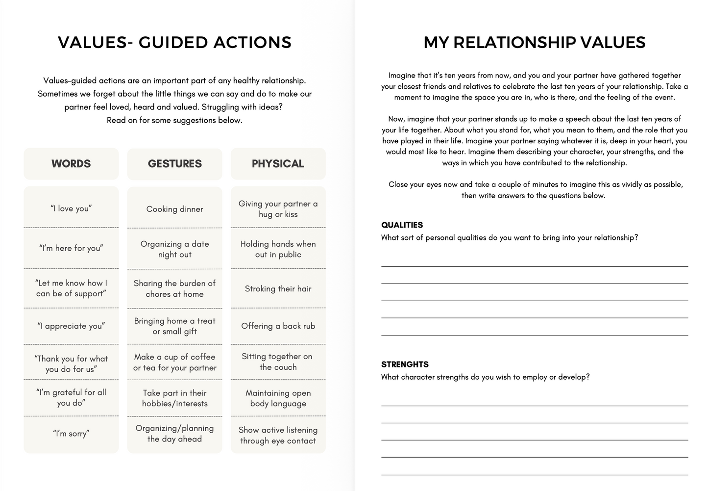 Relationship Values Worksheets