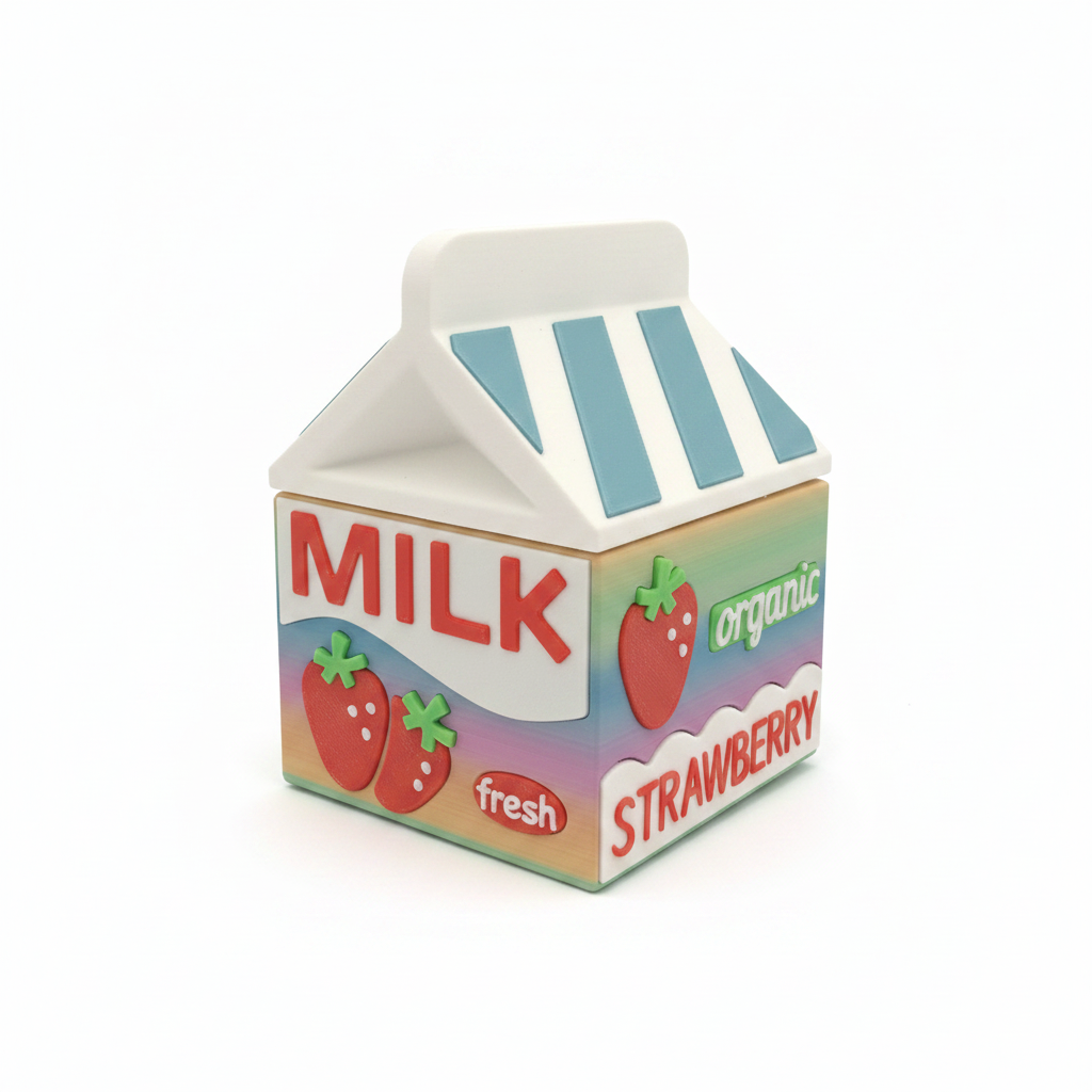3D Printed Strawberry Milk Carton Toy — PLA Play Kitchen